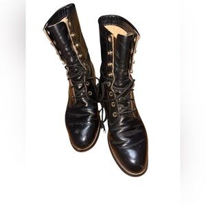 Justin Boots Black Leather Lace-Up Boots